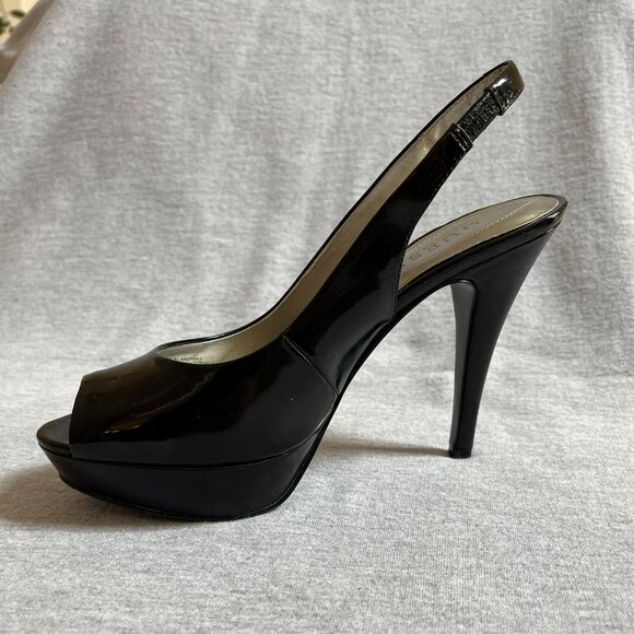 Guess Black Patent Leather Peep Toe Platform Heels. Size 7M - Picture 4 of 12